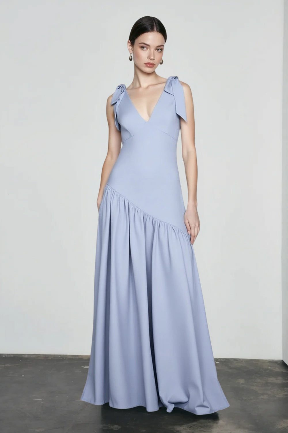 Elegant Bow Strap Fitted Flared Sleeveless Party Dress