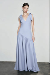 Elegant Bow Strap Fitted Flared Sleeveless Party Dress