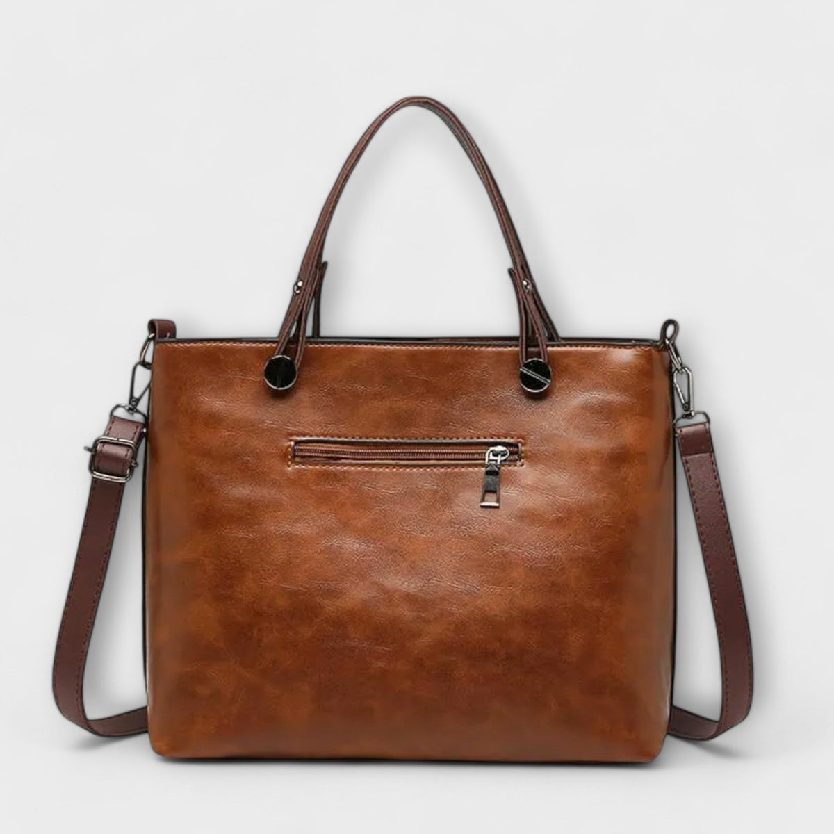Dual Handle Multi Pocket Faux Leather Tote Bag