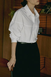 Line Cut Collared Cotton Blouse