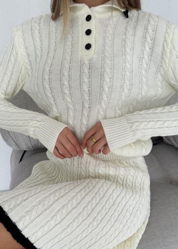 Cable Knit Buttoned Sweater Dress Set