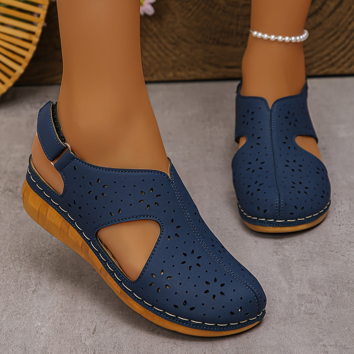 Closed Toe Cut Out Slingback Wedge Sandals