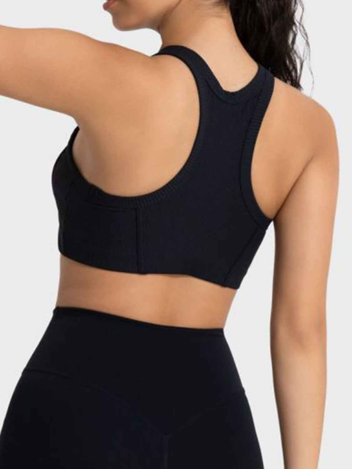 Ribbed Round Neck Wide Strap Cropped Sport Tank Top 9