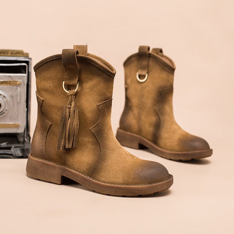 Matte��Leather Western Boots Handmade Cowboy Boots Gradient Colors in Brown/Apricot