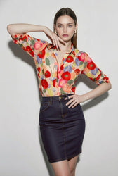 Simple Cartoon Floral Print Plus Size Blouse