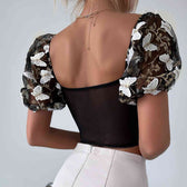 Butterfly Whispers Embroidery Charming Mesh Corset Top