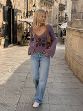 V Neck Floral Jacquard Sweater