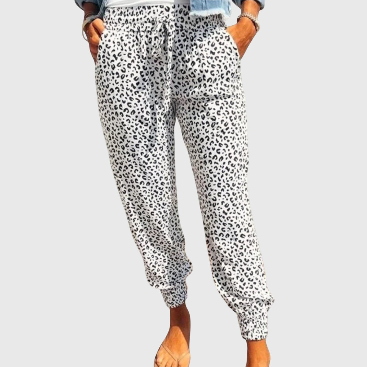 Leopard Print Drawstring Waist Tapered Jogger Pants