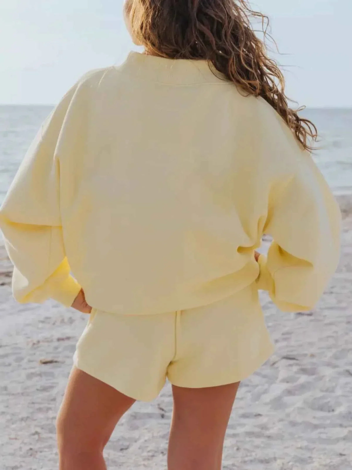 Oversized Crew Neck Sweatshirt and Elastic Waist Shorts Two Piece Set 16