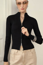 Stand Collar Slim Fit Dual Zip Cardigan