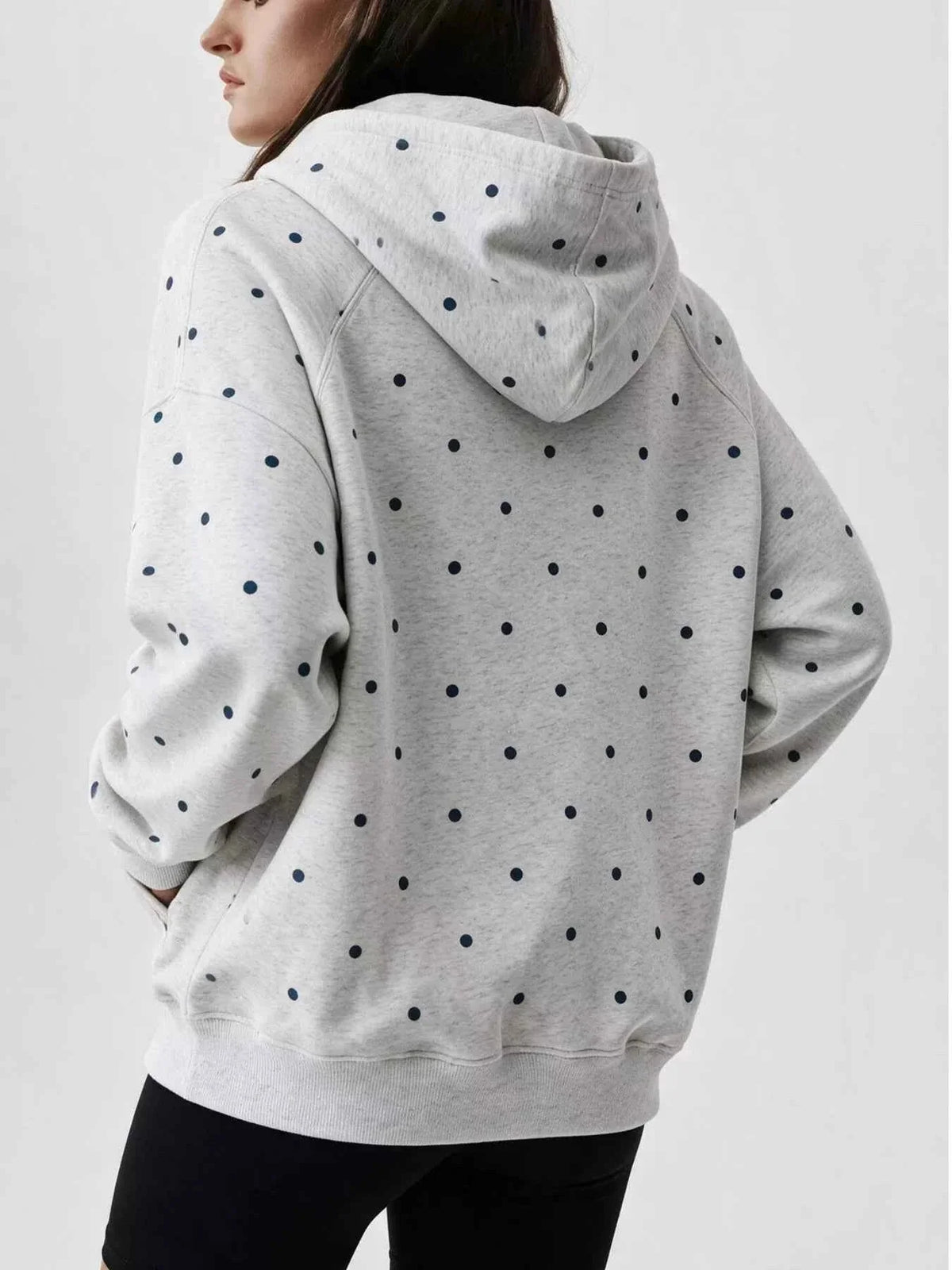 Polka Dot Raglan Sleeve Kangaroo Pocket Hooded Sweatshirt 10