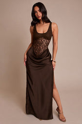 Lace Trim Sleeveless Side Slit Fit Mini Lace Dress
