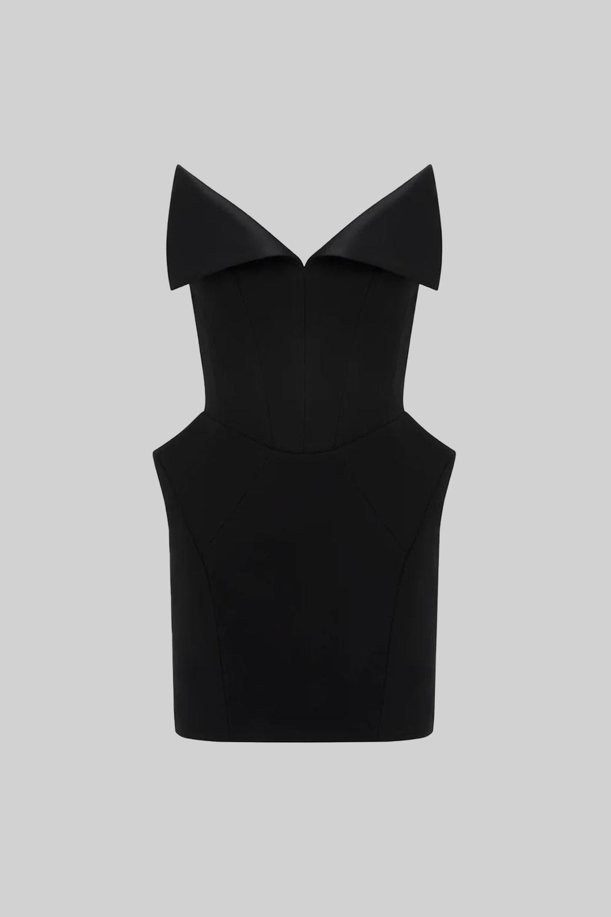 Strapless Folded V-Neckline Corset Bodice Structured Mini Dress 2