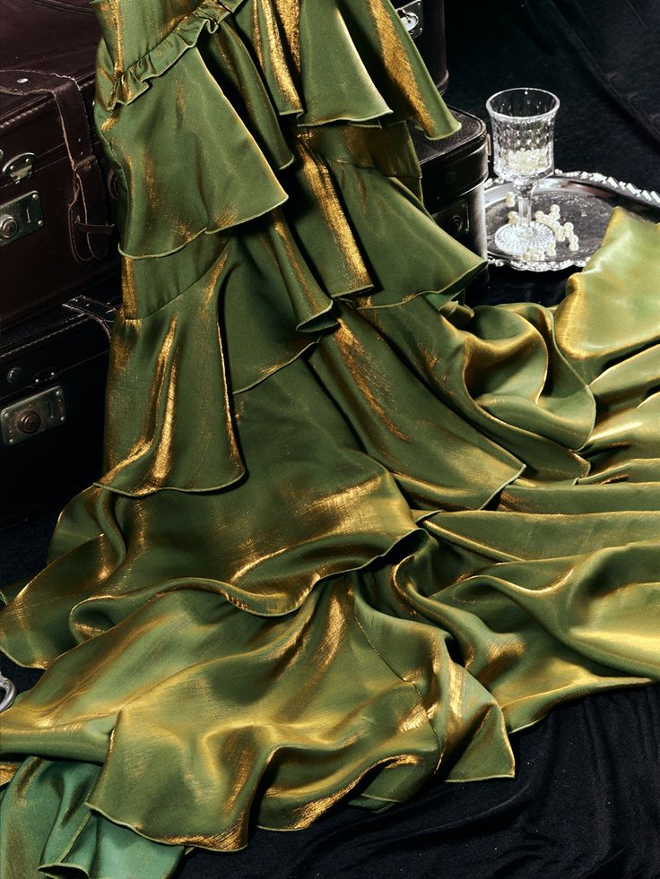 Green V-Neck Tiered Flounce Long Prom Dress Party Dress cc1446