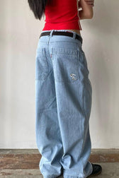 Vintage Washed Distressed Flared Denim Jeans