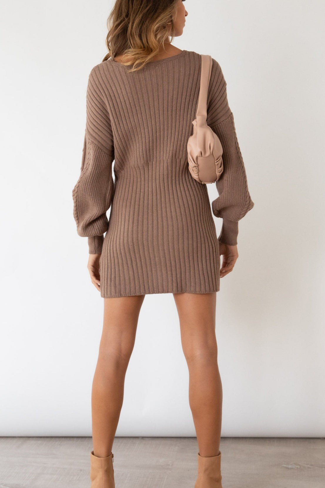 Knit Cable V Neck Bodycon Midi Dress