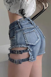 Cutout Stretch Bodycon Denim Shorts