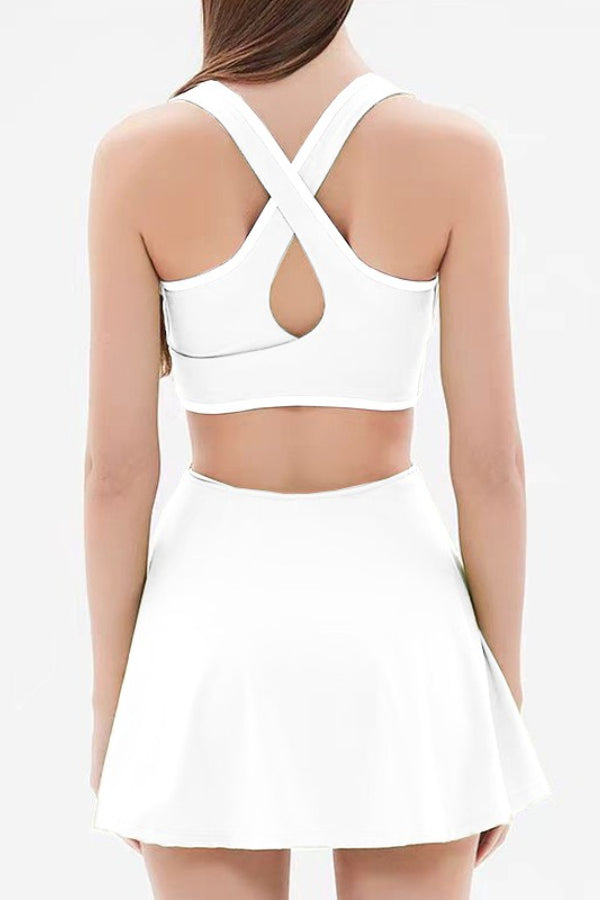 Contrast Trim Scoop Neck Cut Out Waist Flared Mini Tennis Dress 4