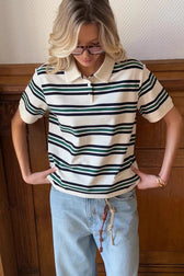 Vintage Stripe Contrast Polo T-Shirt