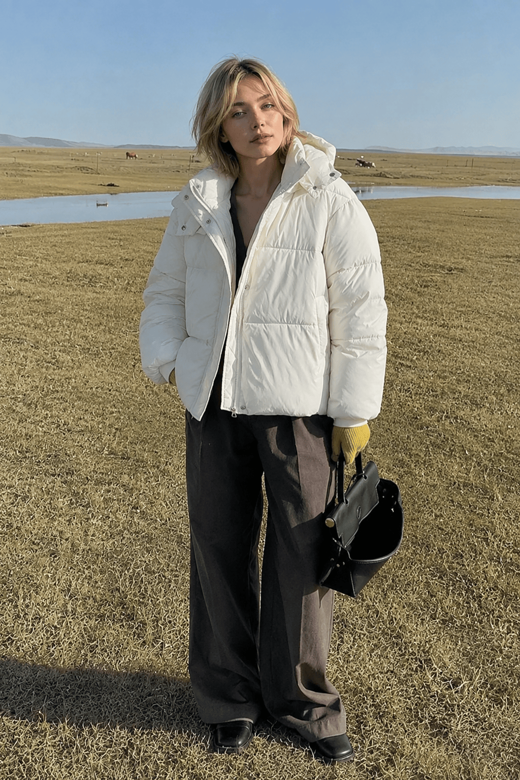 Cropped Plush Lined Oversized Puffer Jacket