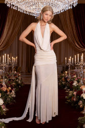 Halter High Waist Open Back Reception Dress