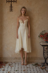 Sculpted Flower Plunge Midi Slip Dress