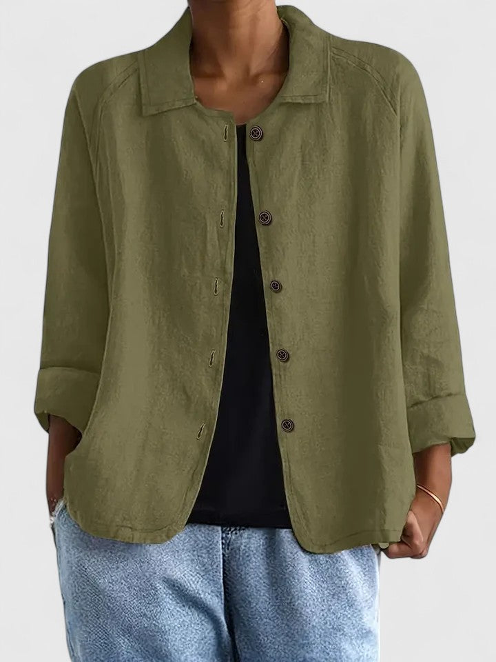Collared Long Sleeve Button Front Linen Look Shirt