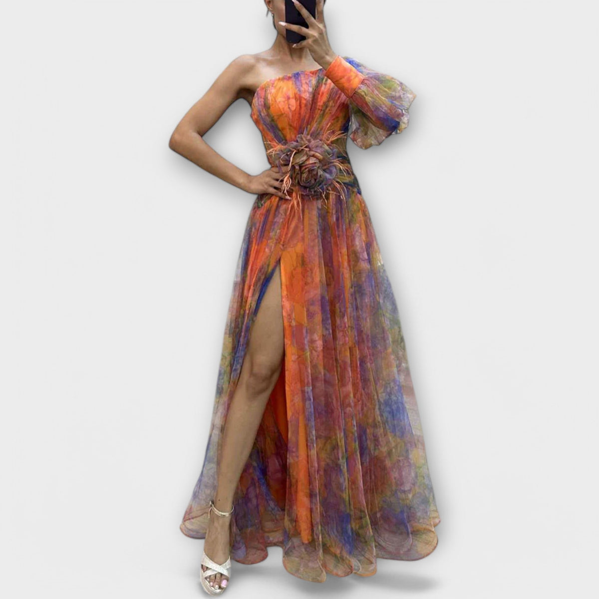 Floral One Shoulder High Split Maxi Gown