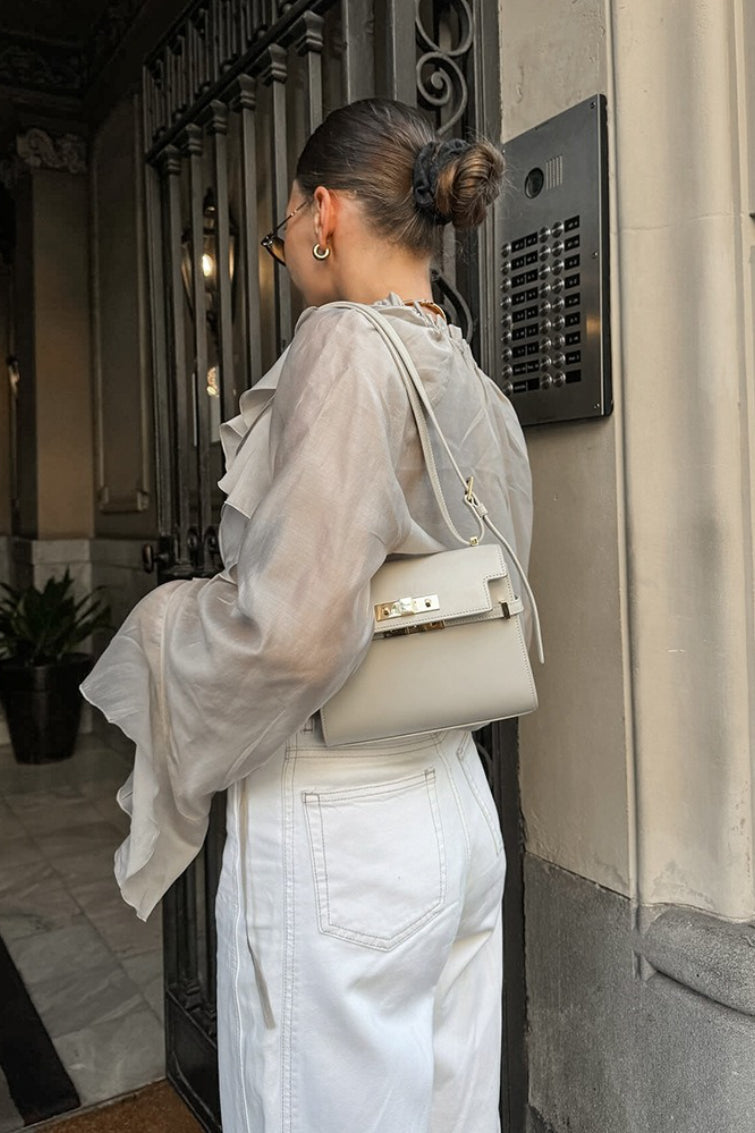V-Neck Layered Ruffle Collar Bell Sleeve Semi Sheer Blouse 4