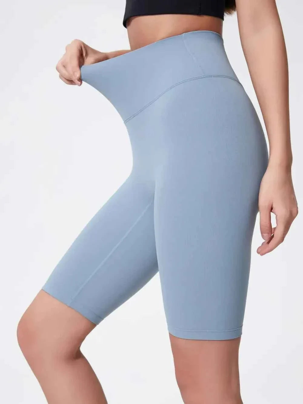 High Waist Wide Waistband Knee Length Active Biker Shorts 7