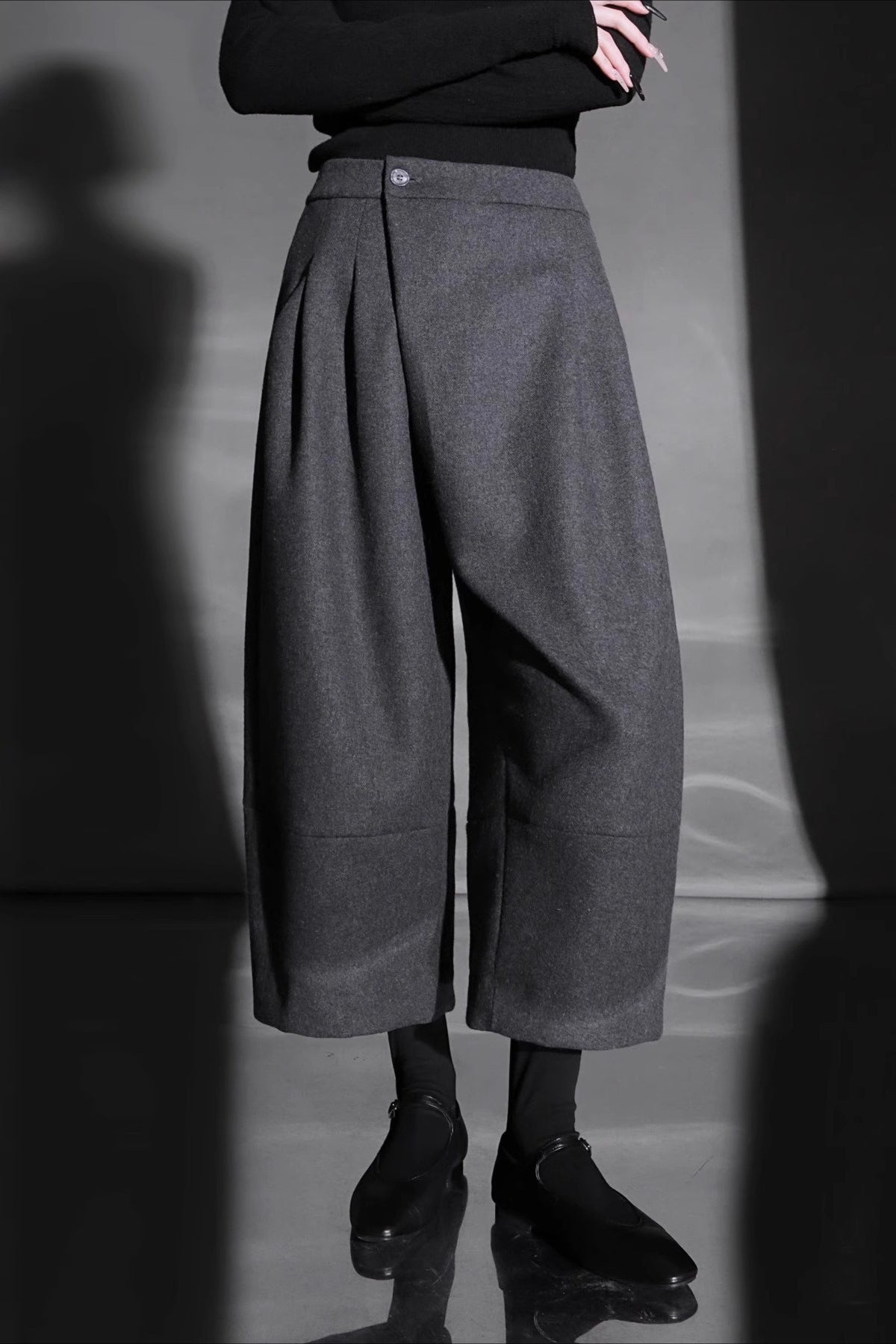 Pinstripe Wrap Front Pleated Wide Leg Cropped Trousers 5