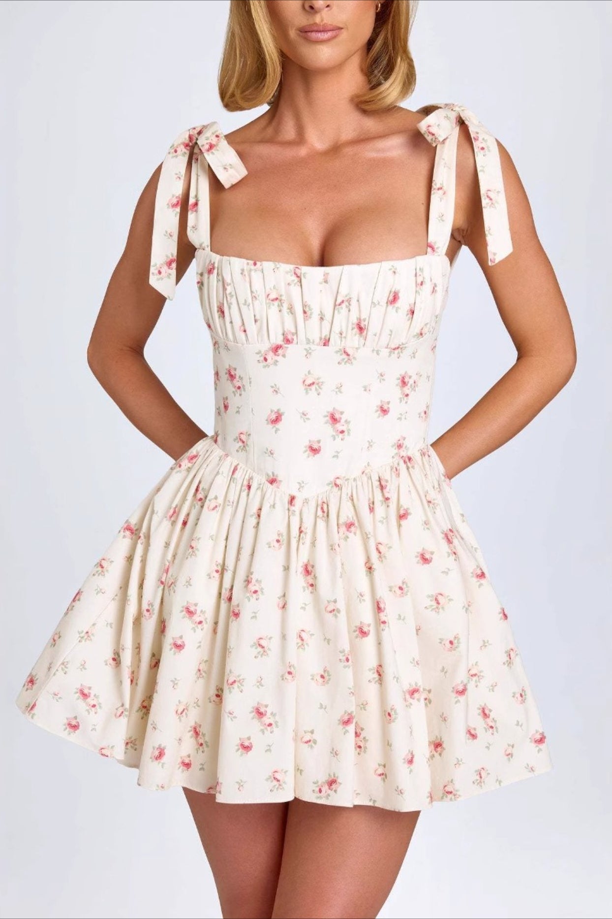 Square Neck Bow Tie Mini Dress