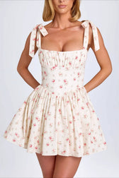 Square Neck Bow Tie Mini Dress