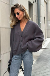 Relaxed V Neck Knit Cardigan