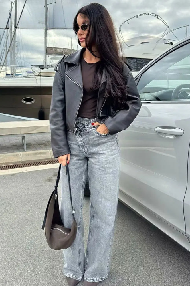 Asymmetric High Waist Straight Jeans
