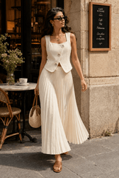 Sleeveless Top Skirt Elegant Two Piece Work Set