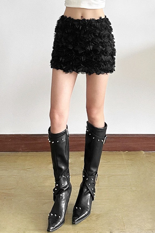 3D Rosette Applique Low Waist Bodycon Mini Skirt 2