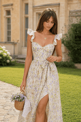 Spaghetti Strap Tie Waist Print Floral Dress