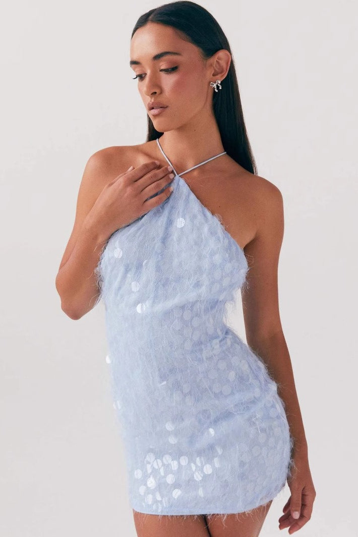 Backless Halter-Neck Sequin Dress