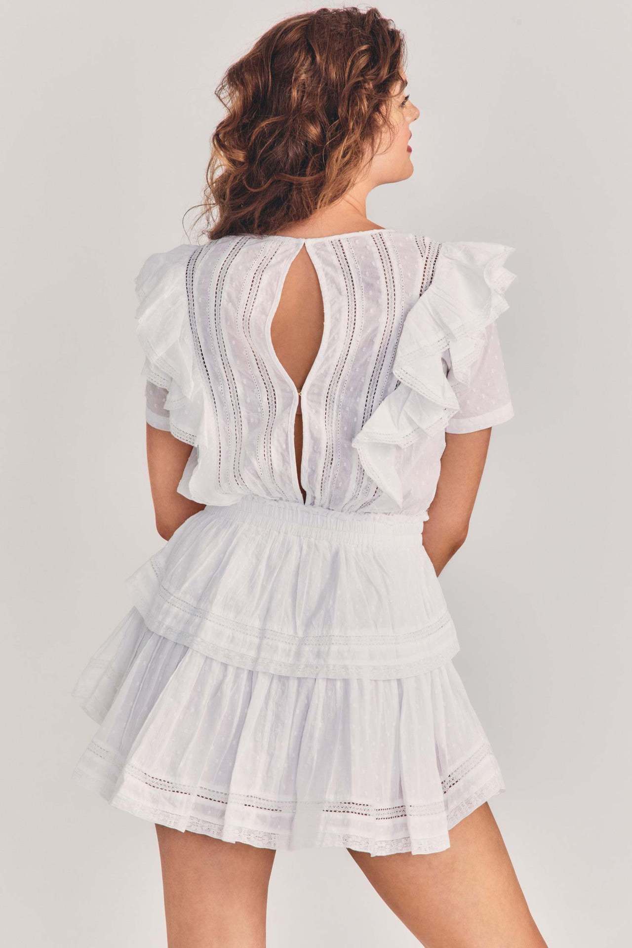 White Lace Layered Mini Dress - View 5