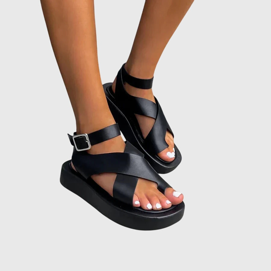 Ankle Strap Buckle Open Toe Platform Flat Sandals