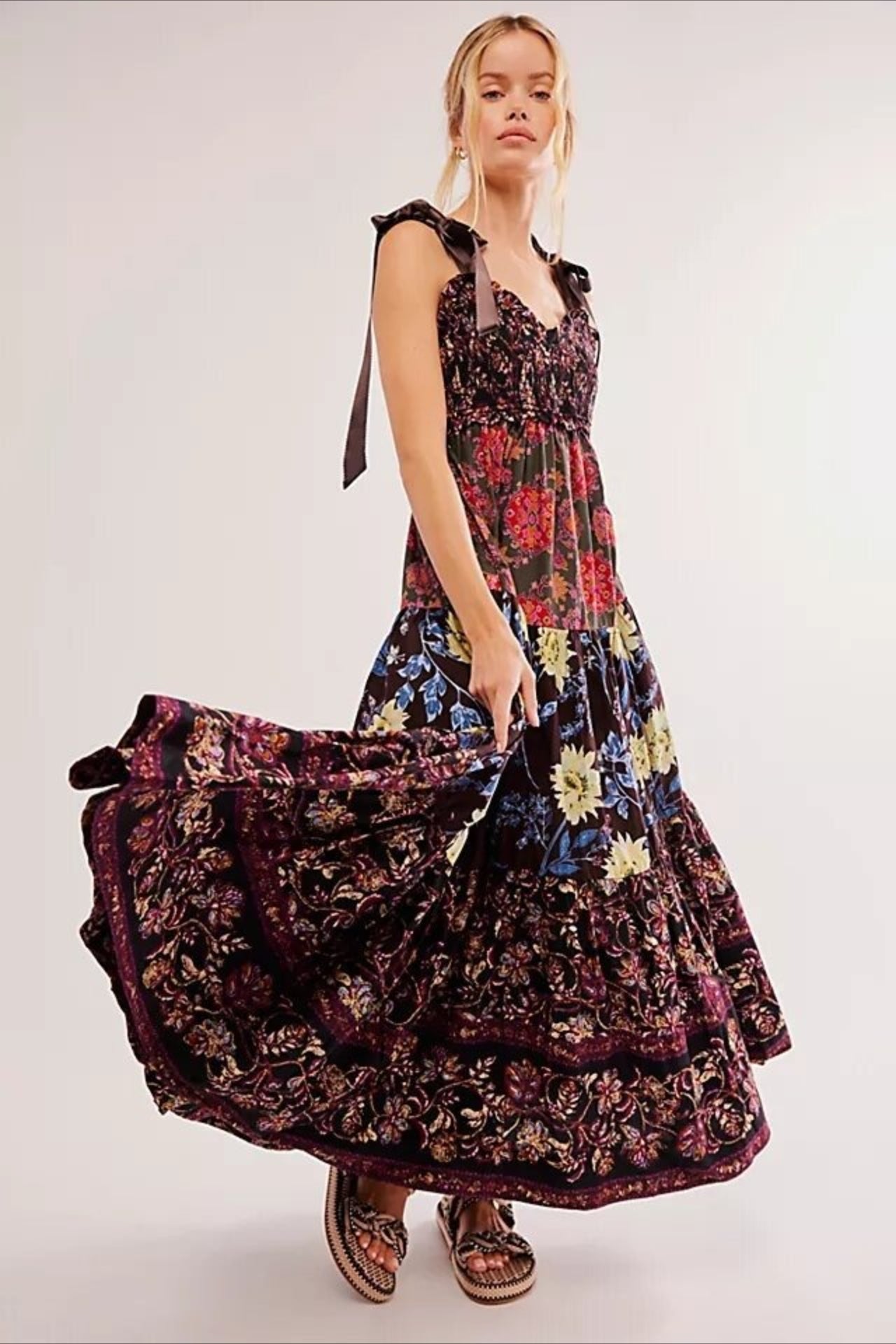 Vintage Print Cami Maxi Boho Dress