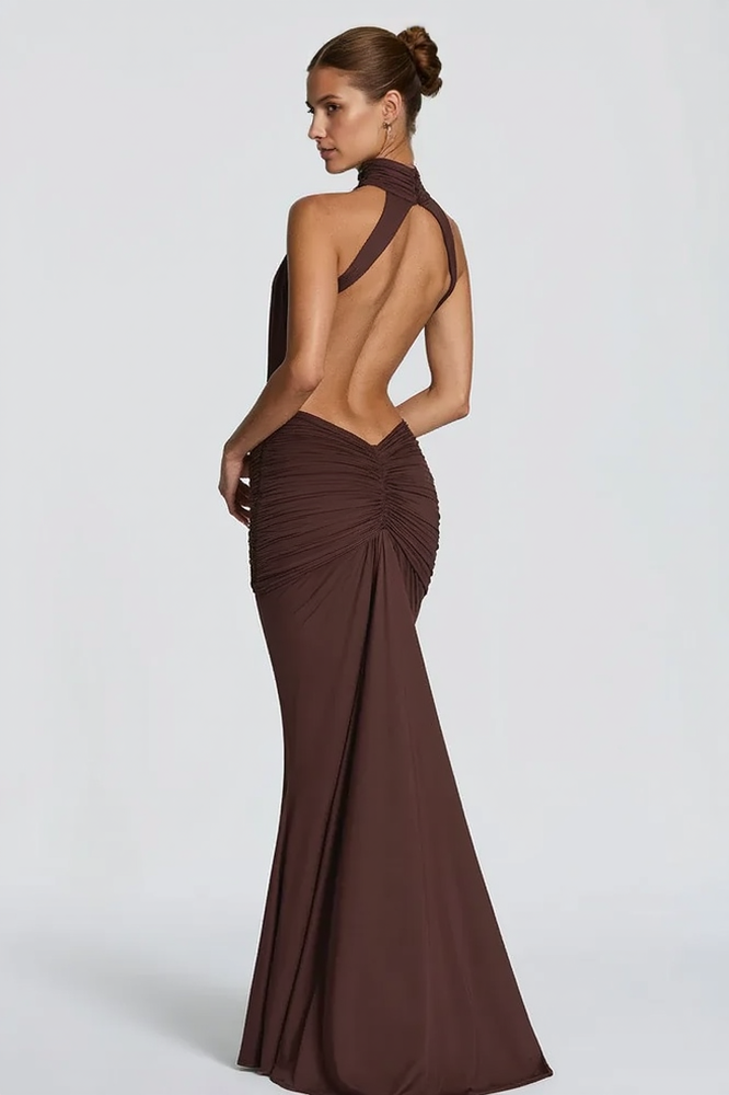 Solid Backless Mermaid Bodycon Party Dress
