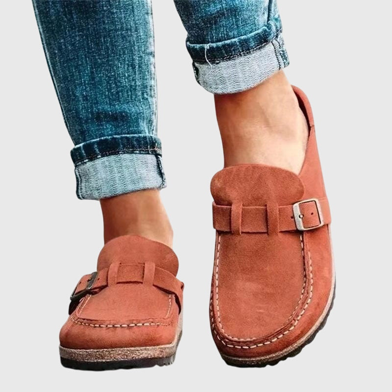Buckle Closed Toe Suede Clog Mules 7