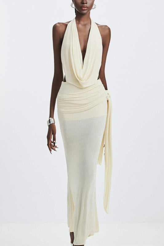 Halter High Waist Open Back Reception Dress