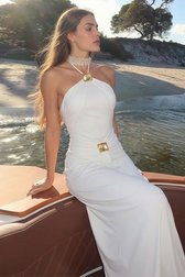Halter Neck Ruched Bodycon Maxi Dress 4