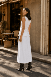 White Square Neck Sleeveless Vest Skirt Work Set