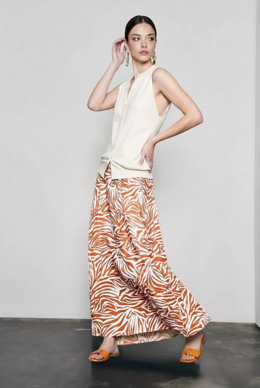Zebra Print High Waist Flowy Tiered Maxi Skirt 2