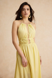 Halter Neck Cut Out Satin Maxi Dress 11