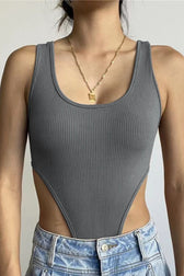Slim U Neck High Slit Tank Bodysuit